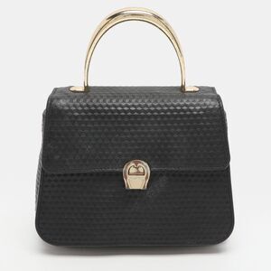 Aigner Genoveva Small Black Textured Leather Top Handle Bag